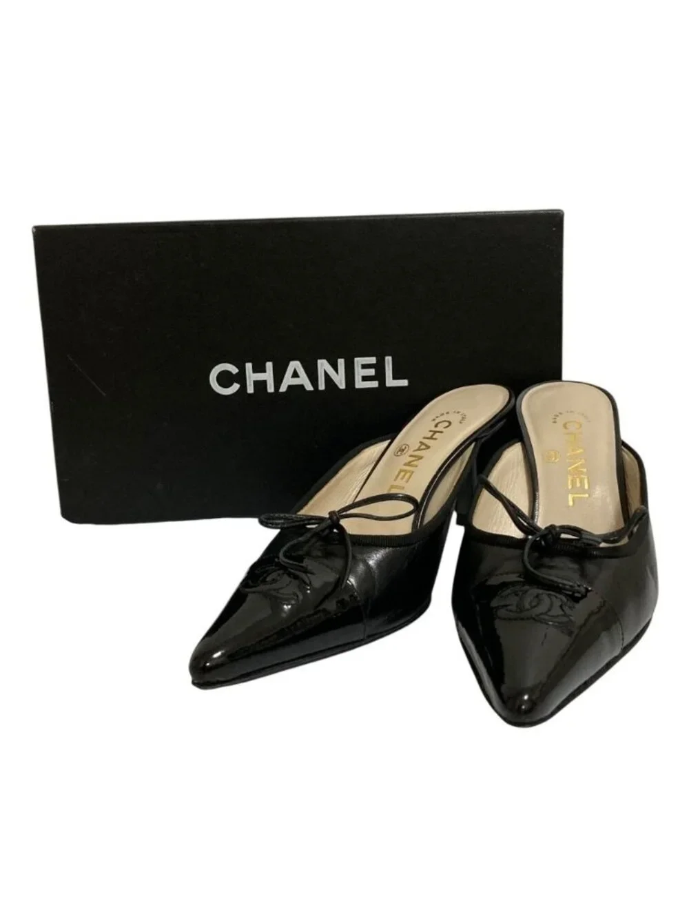 Chanel CC Logo Pointed Toe Sandals Black